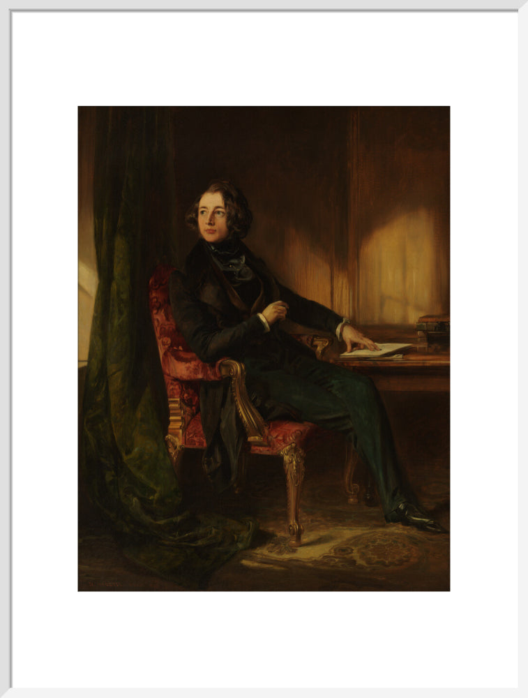 Charles dickens portrait print (art print, extra large, white frame frame)