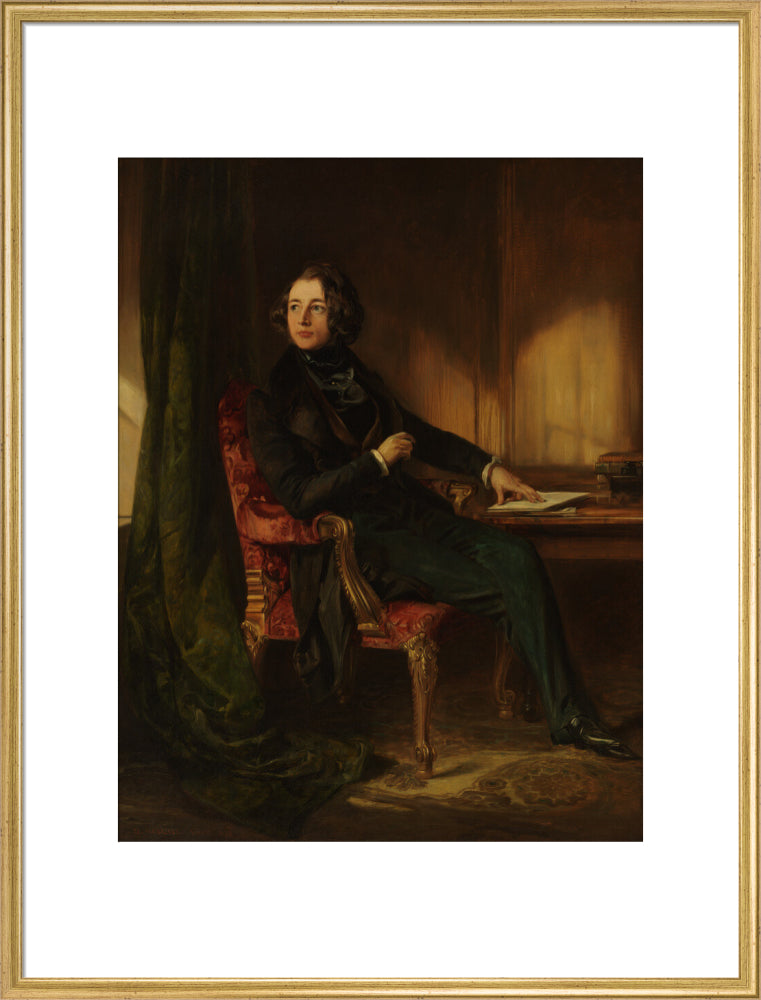 Charles dickens portrait print (art print, extra large, gold frame frame)