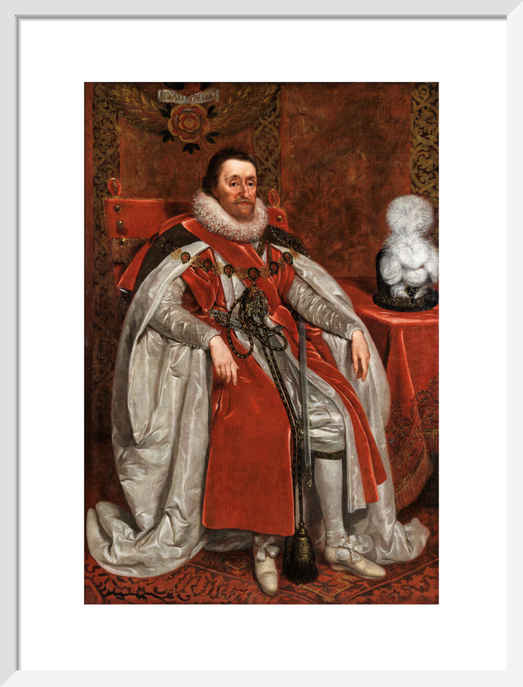 King james i of england and vi of scotland portrait print (art print, medium, white frame)