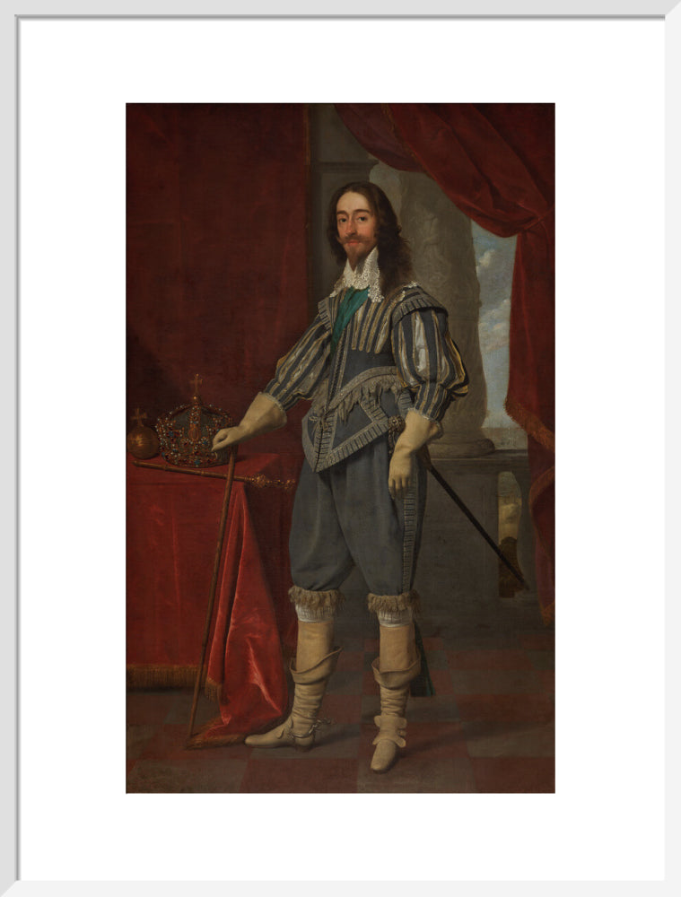 King charles i portrait print (art print, large, white frame)