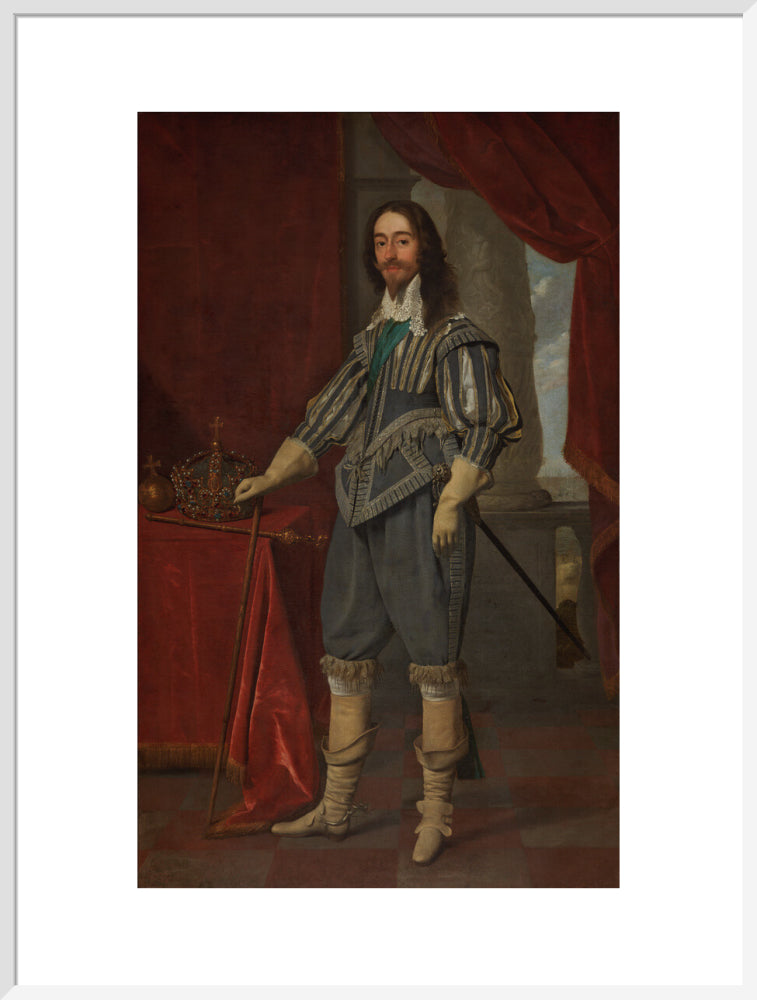 King charles i portrait print (art print, extra large, white frame)