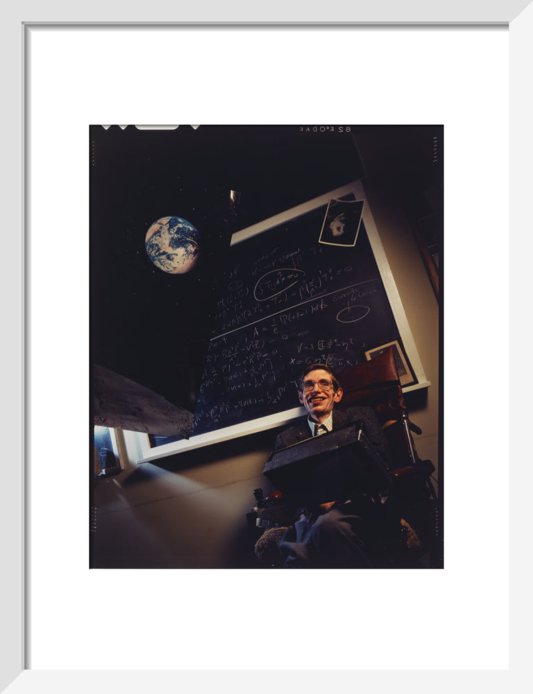 Stephen hawking portrait print (art print, small, white frame)