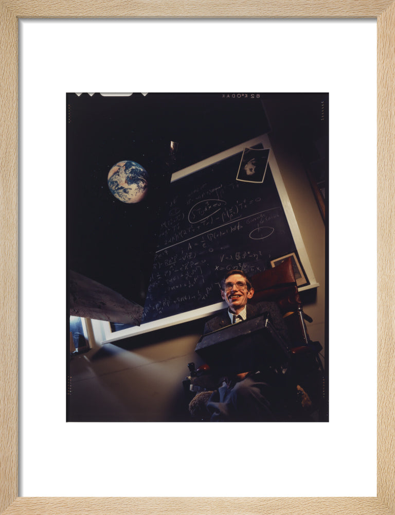 Stephen hawking portrait print (art print, small, natural frame)