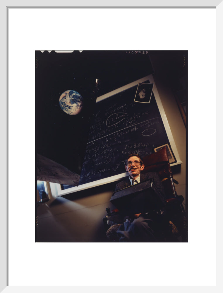 Stephen hawking portrait print (art print, medium, white frame)