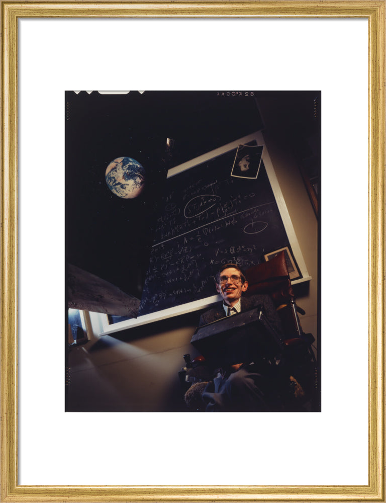 Stephen hawking portrait print (art print, medium, gold frame)
