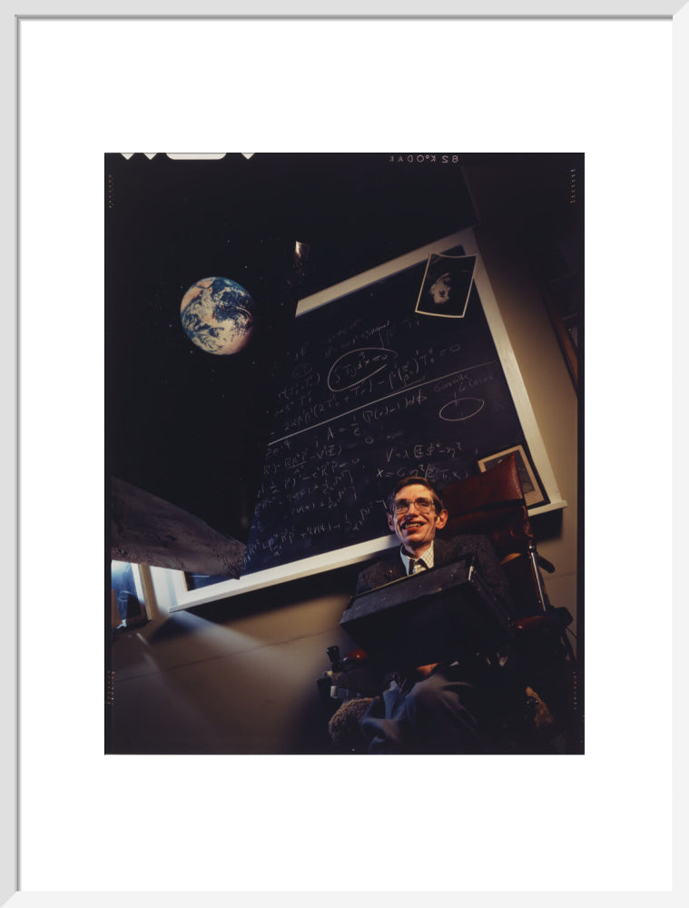 Stephen hawking portrait print (art print, large, white frame)