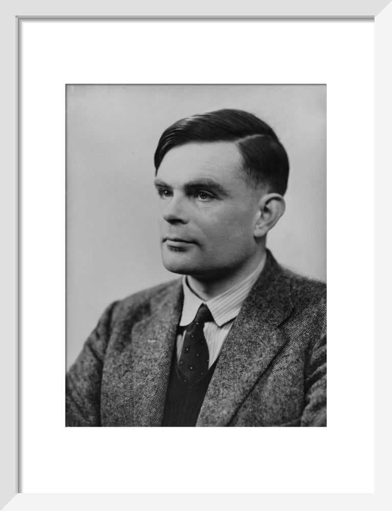 Alan turing portrait print (art print, small, white frame frame)