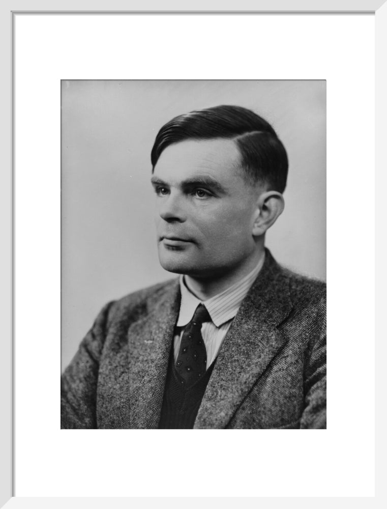 Alan turing portrait print (art print, medium, white frame frame)