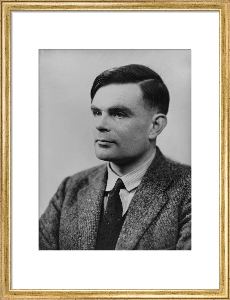Alan turing portrait print (art print, medium, gold frame frame)