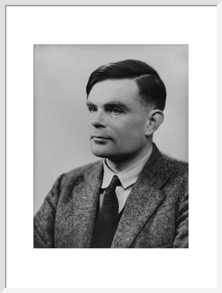 Alan turing portrait print (art print, large, white frame frame)