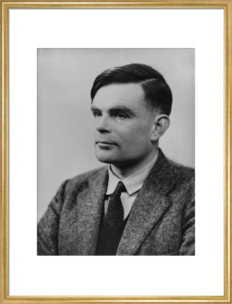 Alan turing portrait print (art print, large, gold frame frame)