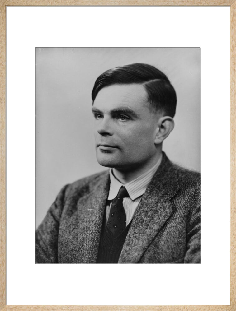 Alan turing portrait print (art print, large, natural frame frame)