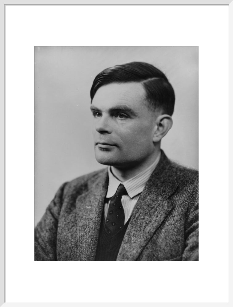 Alan turing portrait print (art print, extra large, white frame frame)