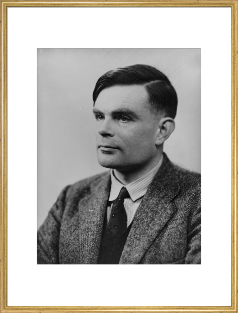 Alan turing portrait print (art print, extra large, gold frame frame)