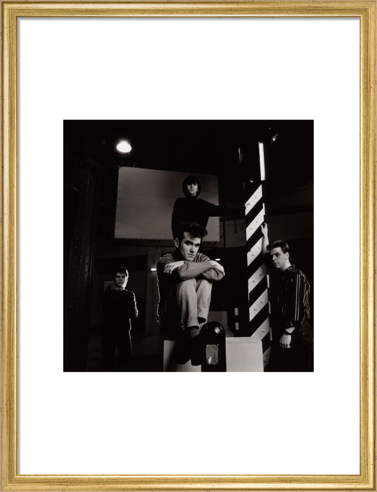 The smiths (mike joyce; morrissey; johnny marr; andy rourke) portrait print (art print, medium, gold frame)