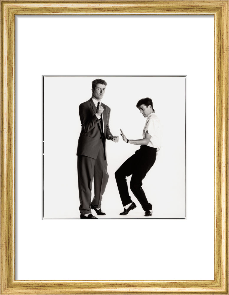 Wham! (george michael; andrew ridgeley) portrait print (art print, small, gold frame)