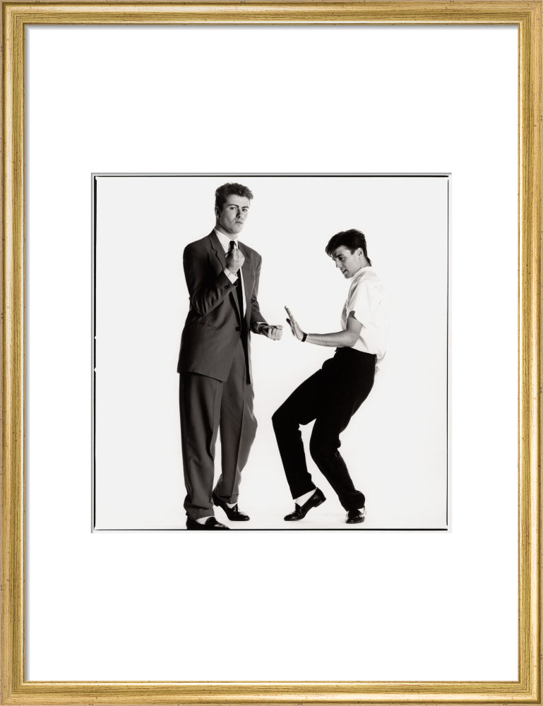 Wham! (george michael; andrew ridgeley) portrait print (art print, medium, gold frame)