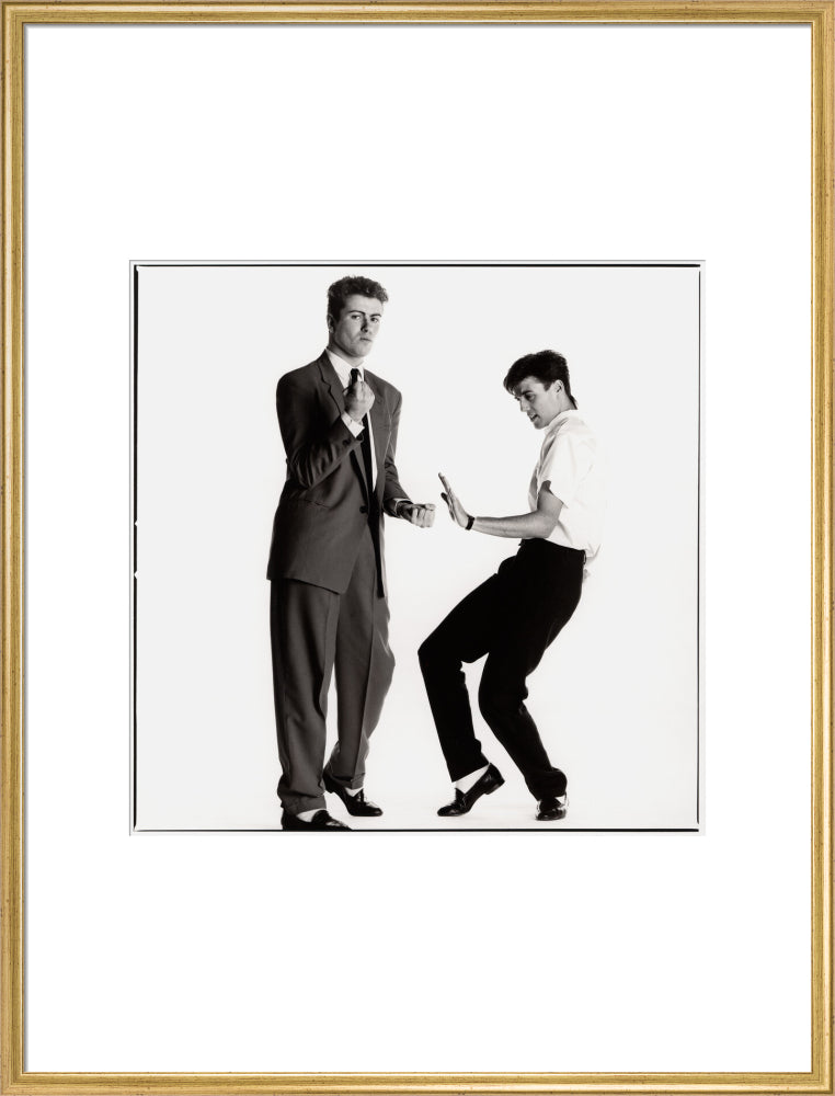 Wham! (george michael; andrew ridgeley) portrait print (art print, extra large, gold frame)