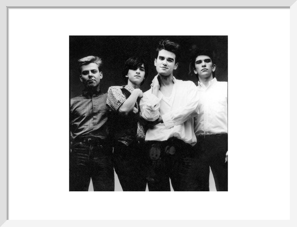 The smiths (andy rourke; johnny marr; morrissey; mike joyce) portrait print (art print, medium, white frame)