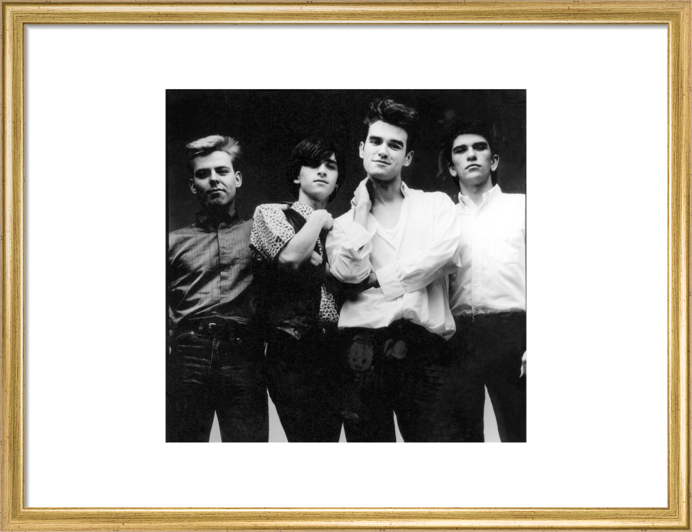 The smiths (andy rourke; johnny marr; morrissey; mike joyce) portrait print (art print, medium, gold frame)