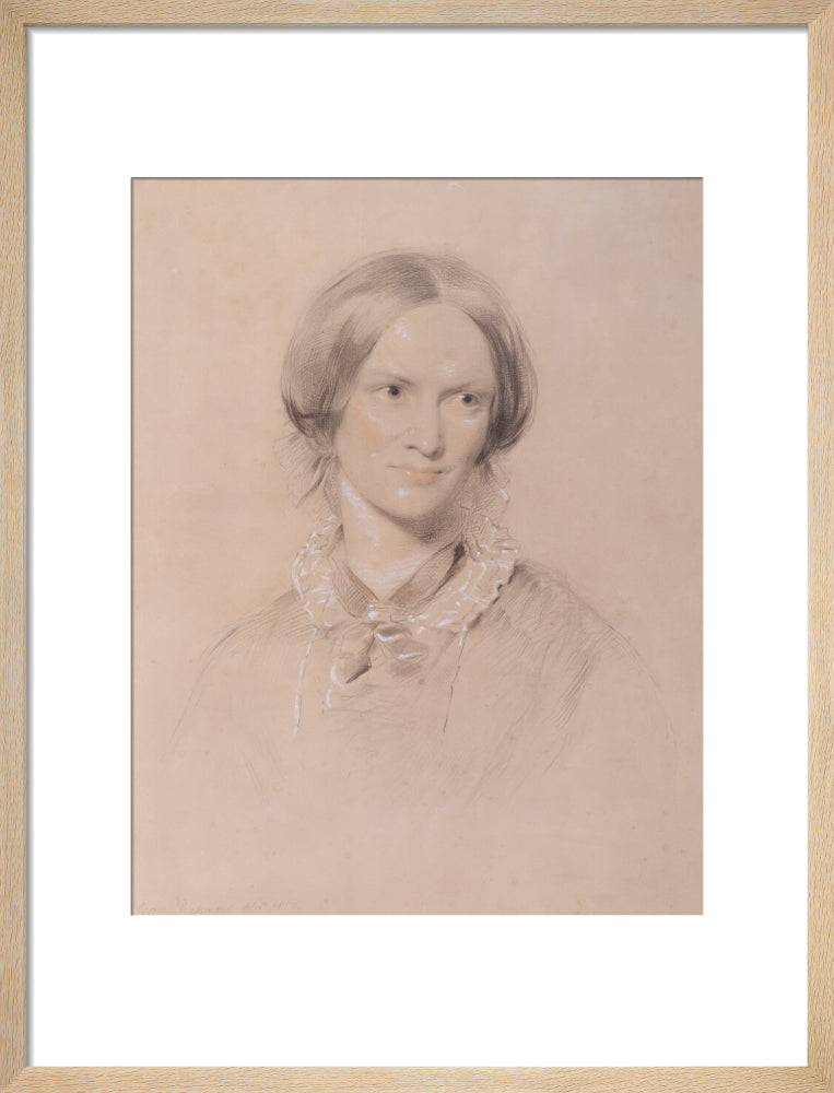 Charlotte brontë portrait print (art print, medium, natural frame frame)