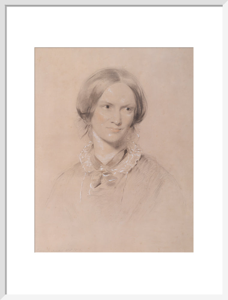 Charlotte brontë portrait print (art print, large, white frame frame)