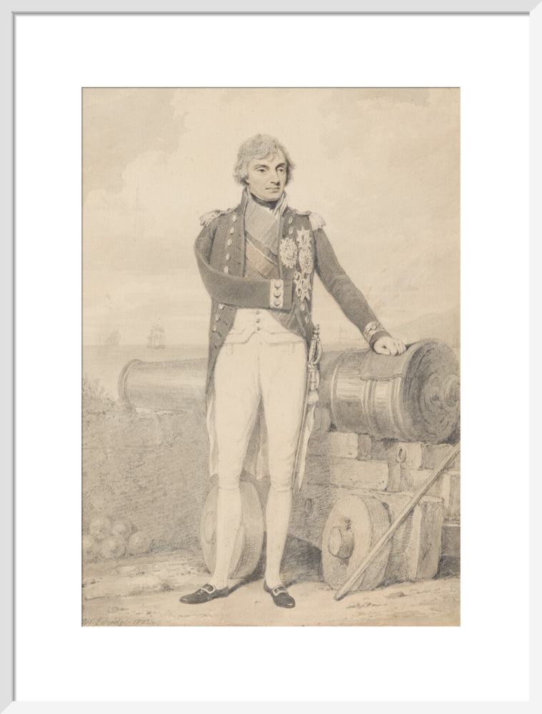 Horatio nelson portrait print (art print, large, white frame)