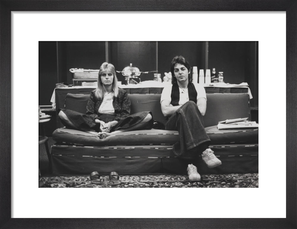 Linda mccartney; paul mccartney portrait print (art print, small, black frame)