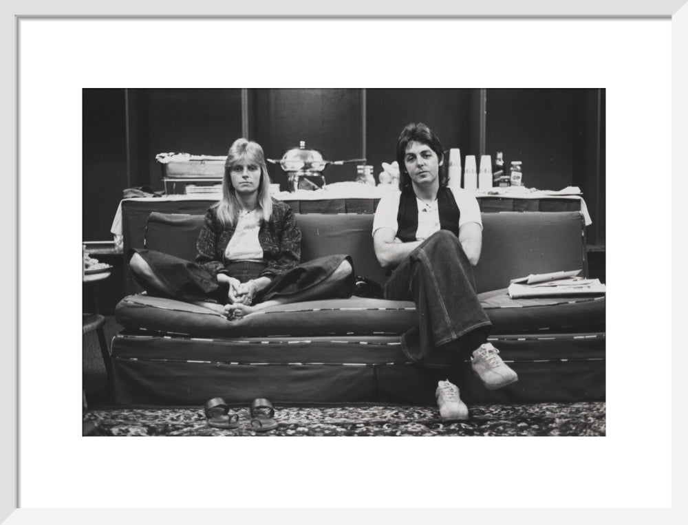 Linda mccartney; paul mccartney portrait print (art print, medium, white frame)