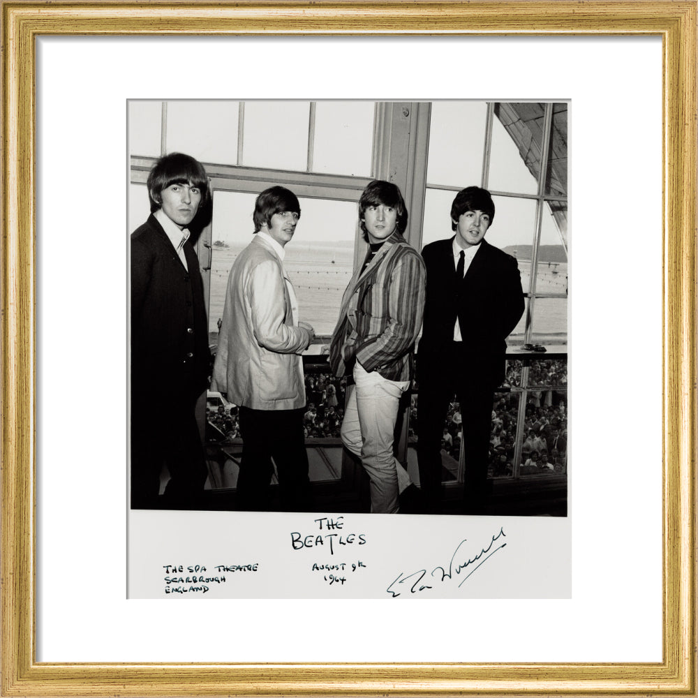 The beatles (george harrison; ringo starr; john lennon; paul mccartney) portrait print (art print, small, gold frame)