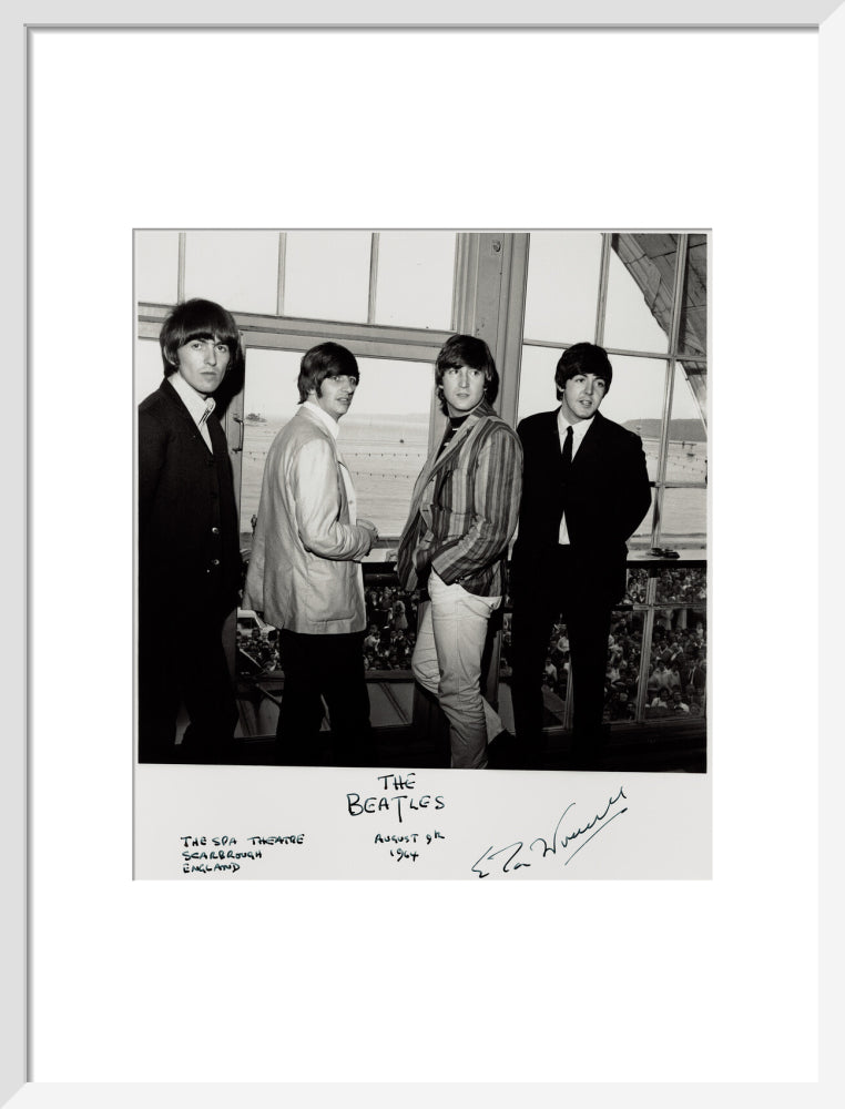 The beatles (george harrison; ringo starr; john lennon; paul mccartney) portrait print (art print, medium, white frame)