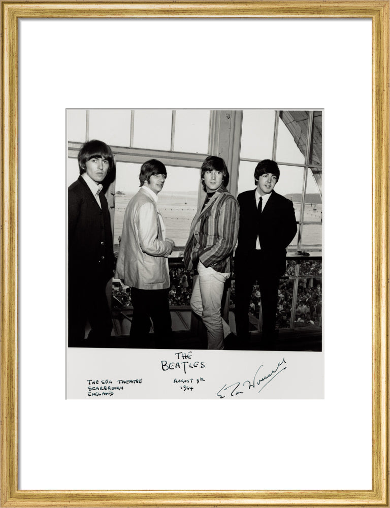 The beatles (george harrison; ringo starr; john lennon; paul mccartney) portrait print (art print, medium, gold frame)