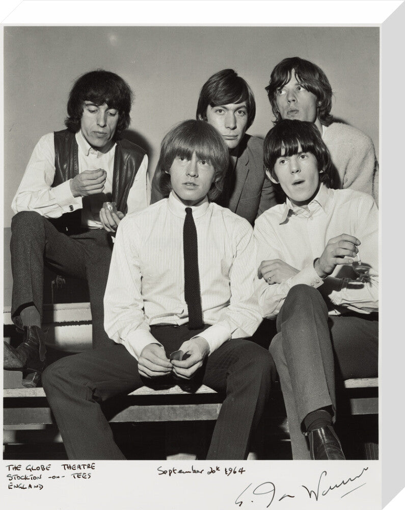 The rolling stones (bill wyman; brian jones; charlie watts; keith richards; mick jagger) portrait print (stretched canvas, medium, no frame)