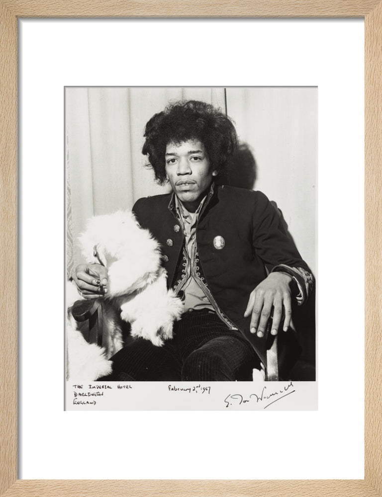 Jimi hendrix portrait print (art print, small, natural frame)