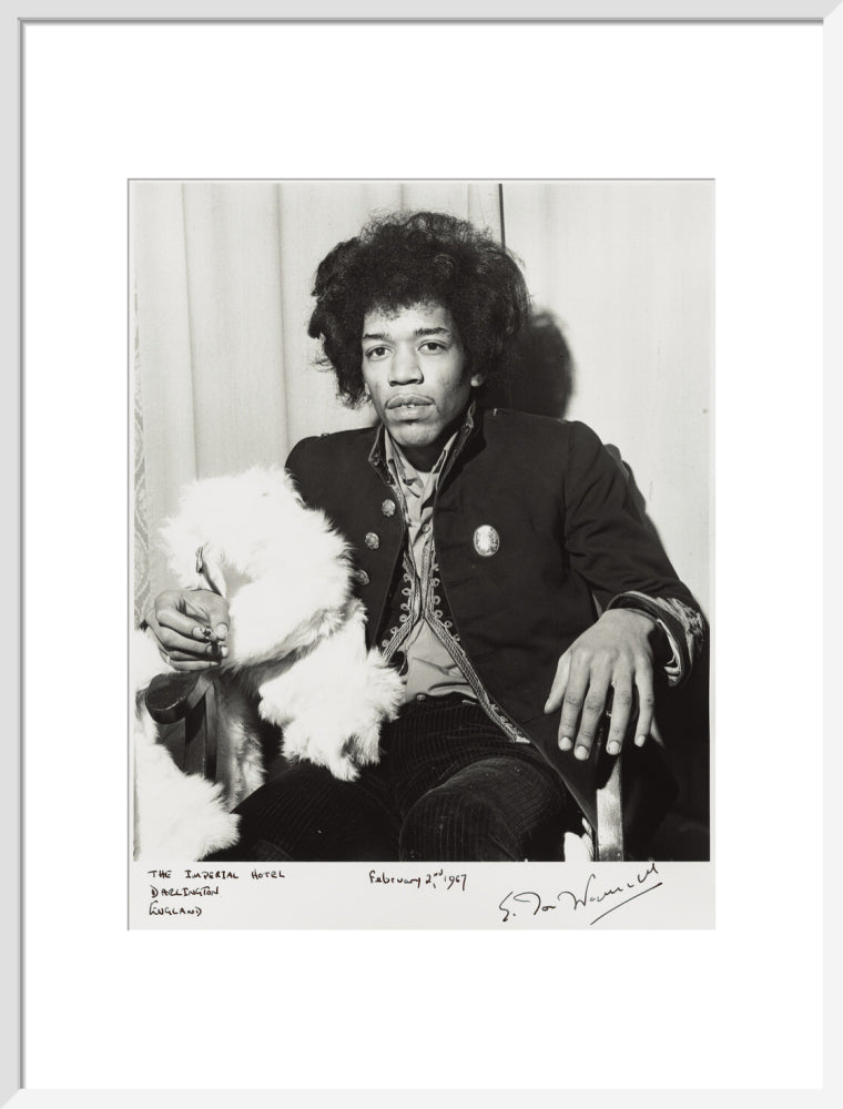 Jimi hendrix portrait print (art print, large, white frame)
