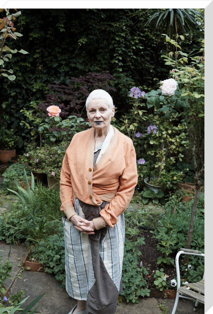 Vivienne in her garden, london 2014 (dame vivienne westwood) portrait print (stretched canvas, extra large, no frame)