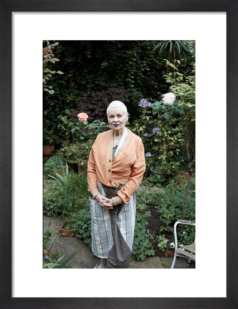 Vivienne in her garden, london 2014 (dame vivienne westwood) portrait print (art print, small, black frame)