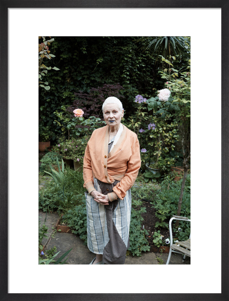 Vivienne in her garden, london 2014 (dame vivienne westwood) portrait print (art print, medium, black frame)
