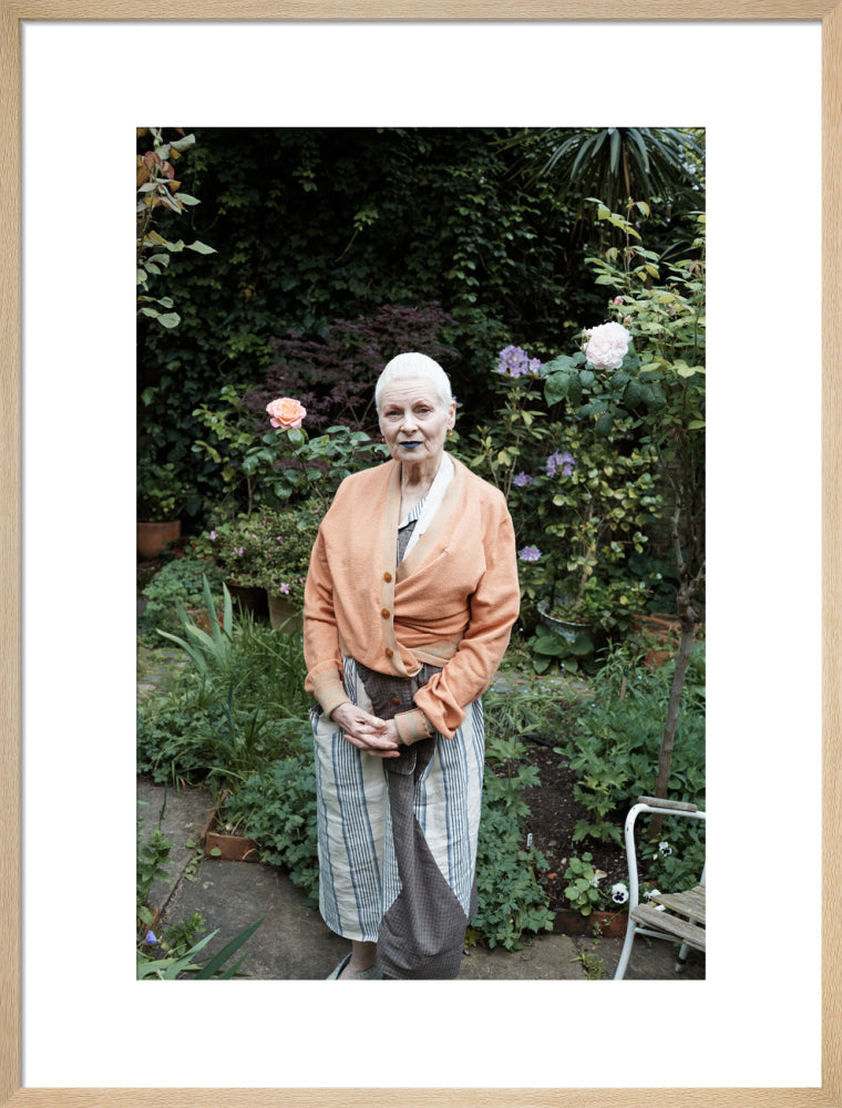 Vivienne in her garden, london 2014 (dame vivienne westwood) portrait print (art print, large, natural frame)