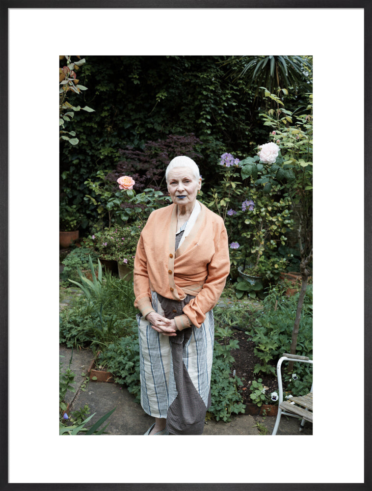 Vivienne in her garden, london 2014 (dame vivienne westwood) portrait print (art print, extra large, black frame)