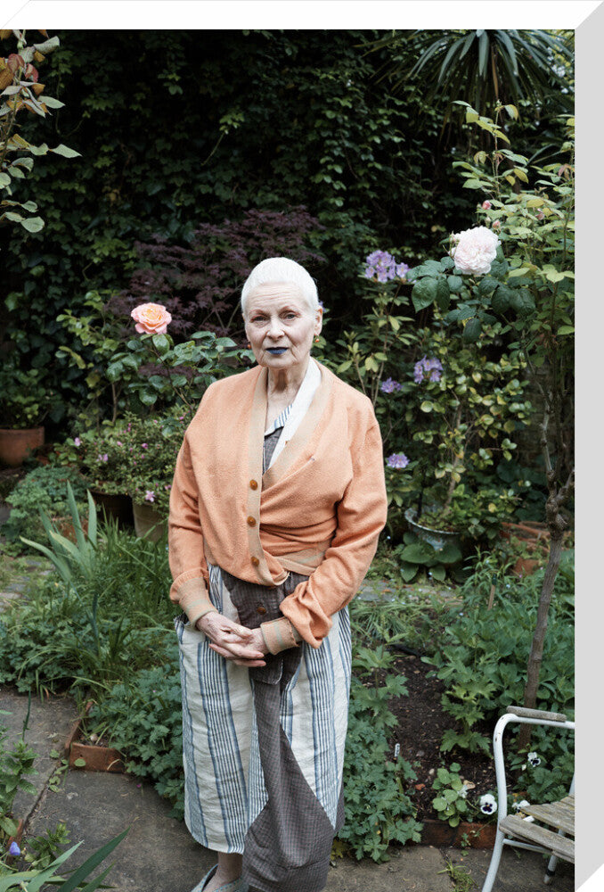 Vivienne in her garden, london 2014 (dame vivienne westwood) portrait print (stretched canvas, large, no frame)