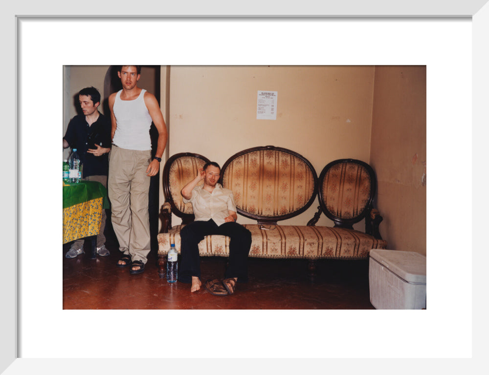 Radiohead (thom yorke; colin greenwood; edward john o'brien) portrait print (art print, small, white frame)