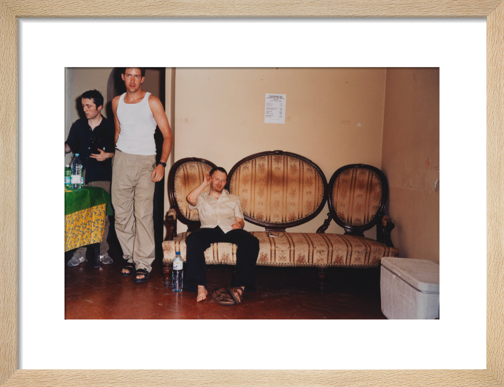 Radiohead (thom yorke; colin greenwood; edward john o'brien) portrait print (art print, small, natural frame)