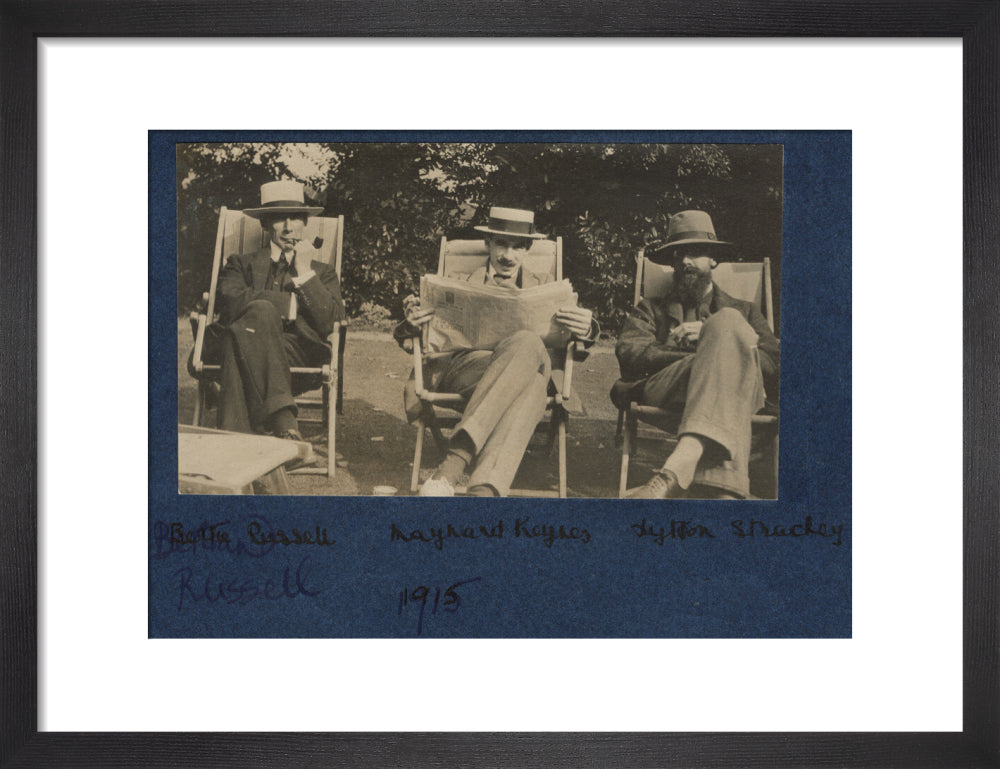 Bertrand russell; john maynard keynes, baron keynes; lytton strachey portrait print (art print, small, black frame frame)