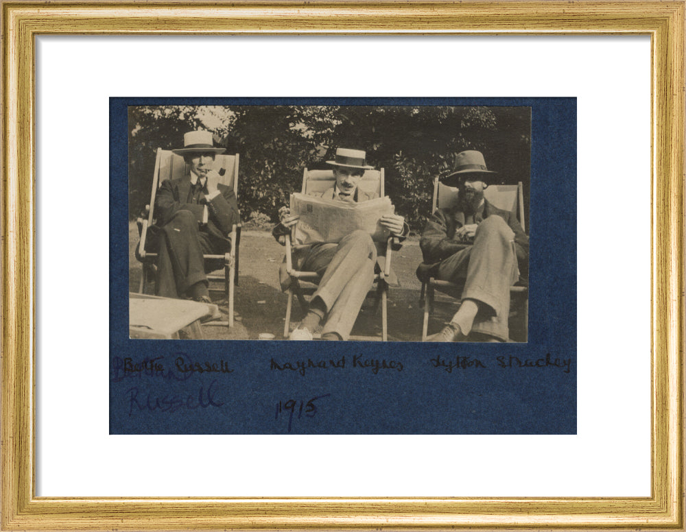 Bertrand russell; john maynard keynes, baron keynes; lytton strachey portrait print (art print, small, gold frame frame)