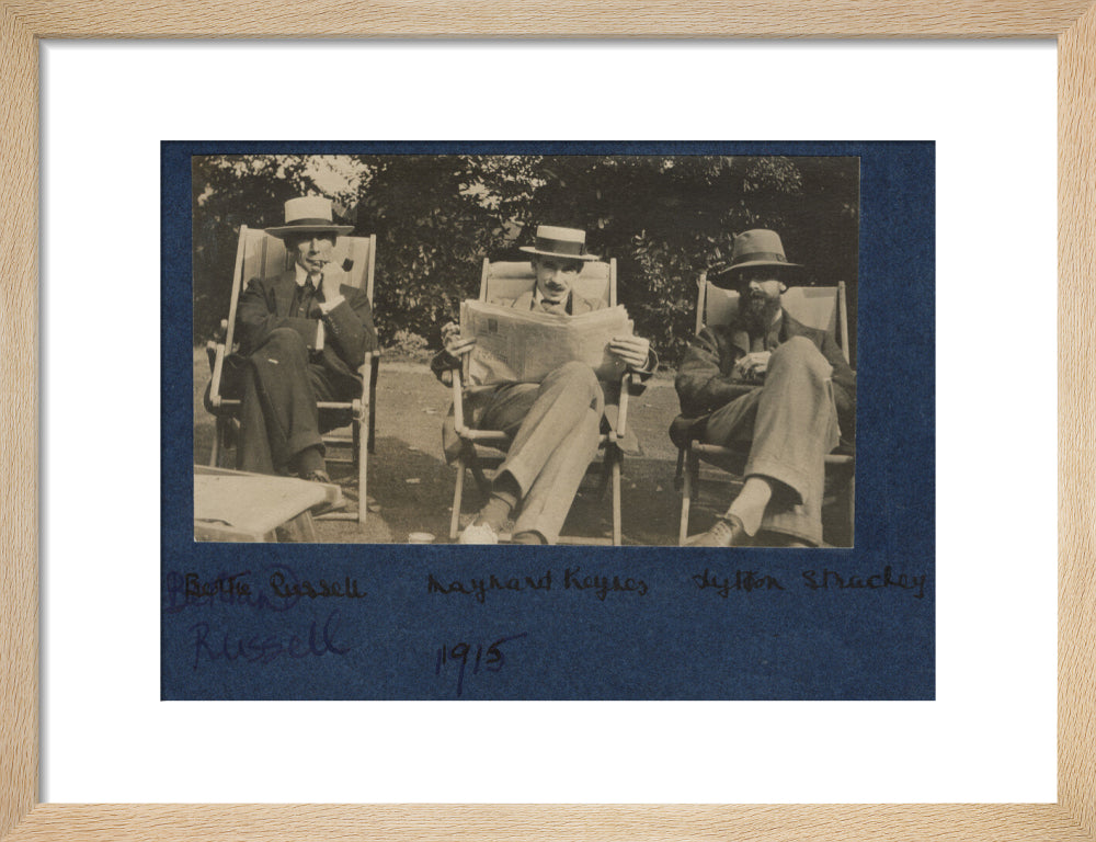 Bertrand russell; john maynard keynes, baron keynes; lytton strachey portrait print (art print, small, natural frame frame)