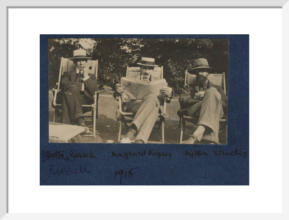 Bertrand russell; john maynard keynes, baron keynes; lytton strachey portrait print (art print, medium, white frame frame)