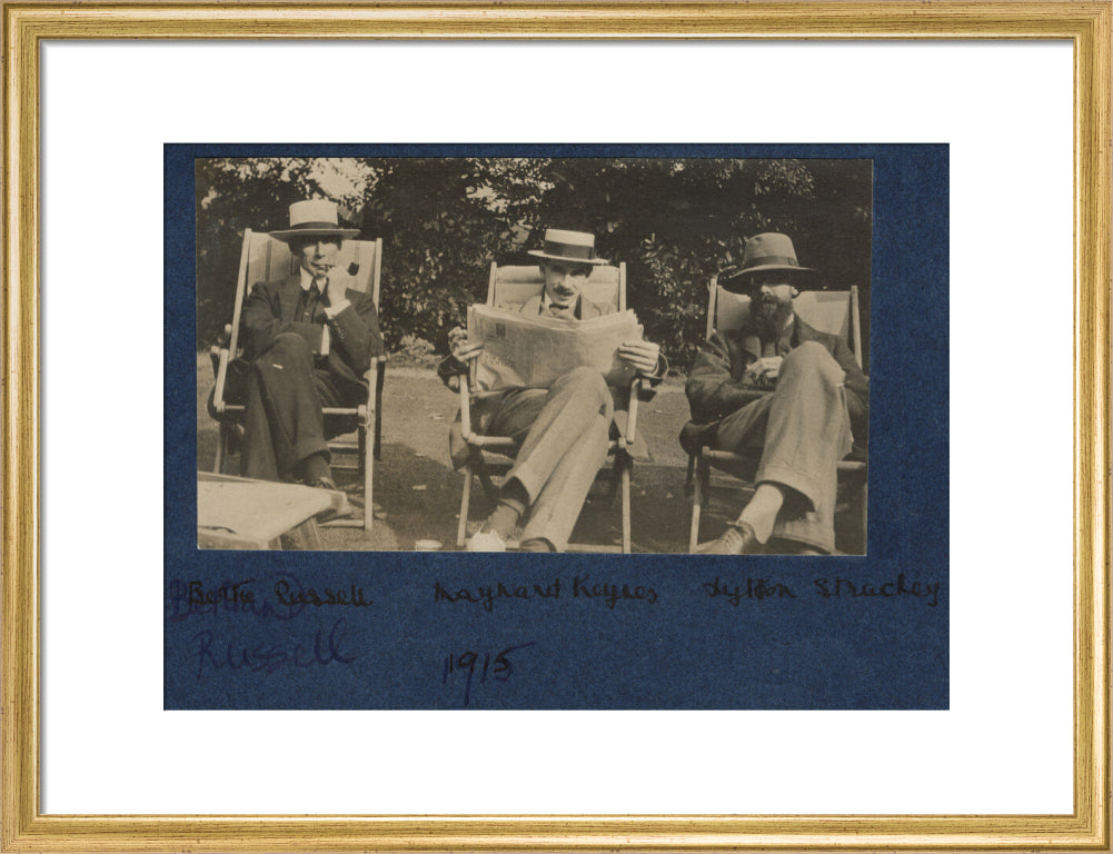 Bertrand russell; john maynard keynes, baron keynes; lytton strachey portrait print (art print, medium, gold frame frame)