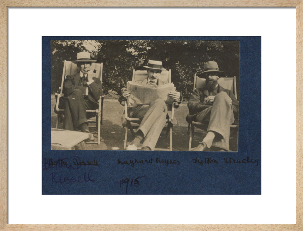 Bertrand russell; john maynard keynes, baron keynes; lytton strachey portrait print (art print, medium, natural frame frame)
