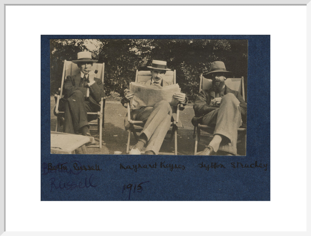 Bertrand russell; john maynard keynes, baron keynes; lytton strachey portrait print (art print, extra large, white frame frame)
